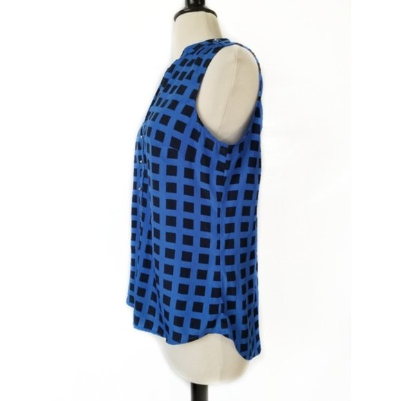 Womens Black & Blue Grid Print Sleeveless Top S - Picture 3 of 8